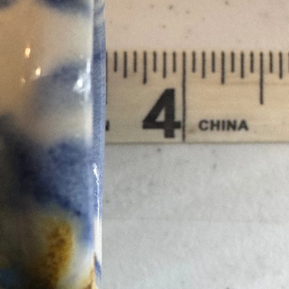 Kravec Studios Naples FL Studio Pottery Bud Vase Blue Yellow Abstract Glaze 3.5